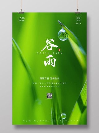 绿色简约谷雨二十四节气传统节气谷雨节日海报